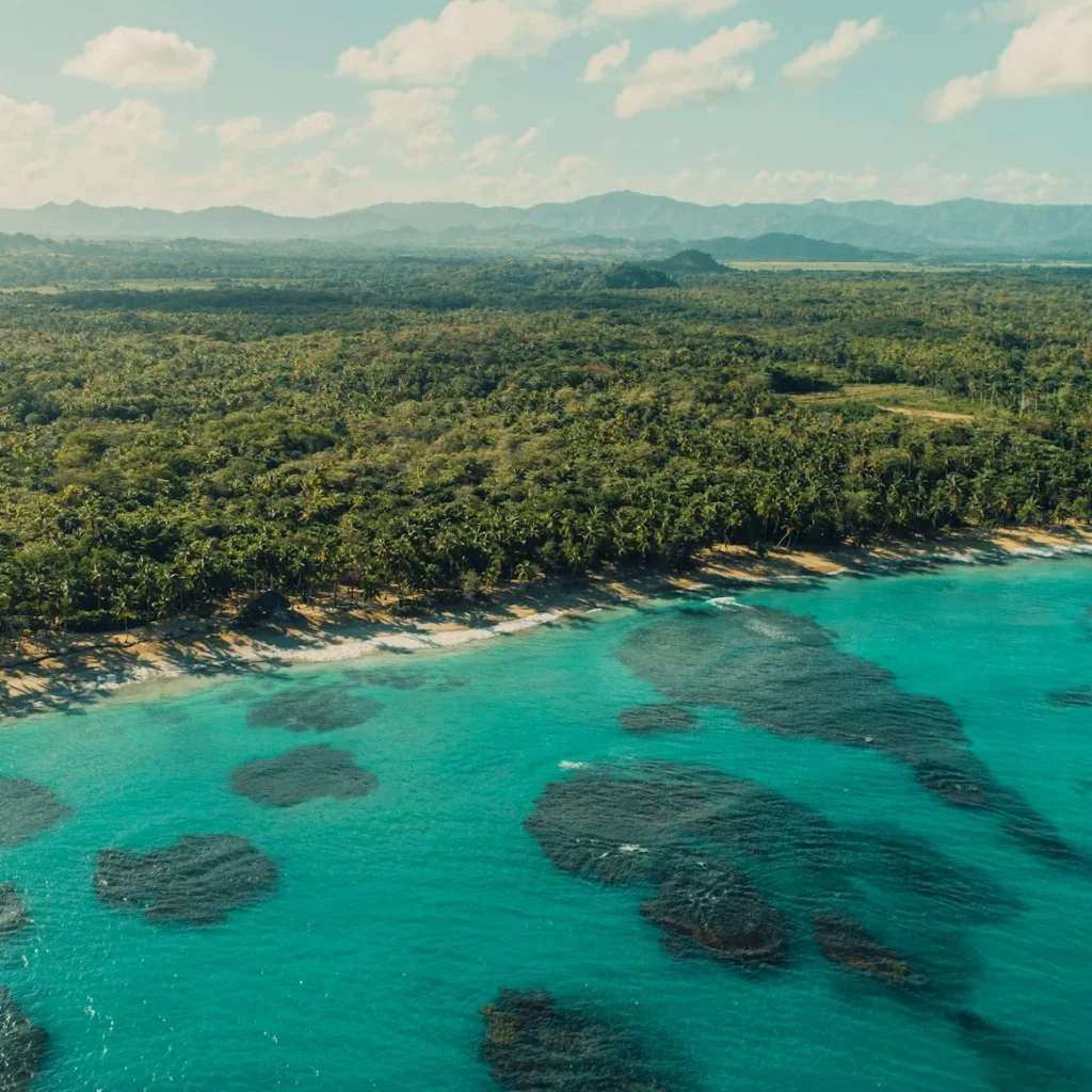 Aerial view of Miches beach and coastline in the Dominican Republic
