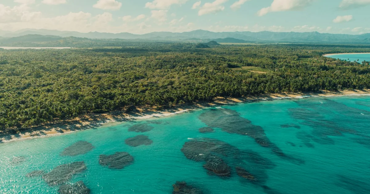 Aerial view of Miches beach and coastline in the Dominican Republic